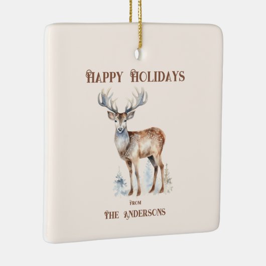 ハッピーホリデイズウォーターカラートナカイパーソナライズされたア セラミックオーナメント (右)