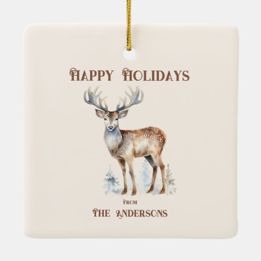 ハッピーホリデイズウォーターカラートナカイパーソナライズされたア セラミックオーナメント (裏面)
