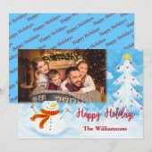 ハッピーホリデイズウォーターカラー雪だるまフォトクリスマス シーズンカード (正面/裏面)