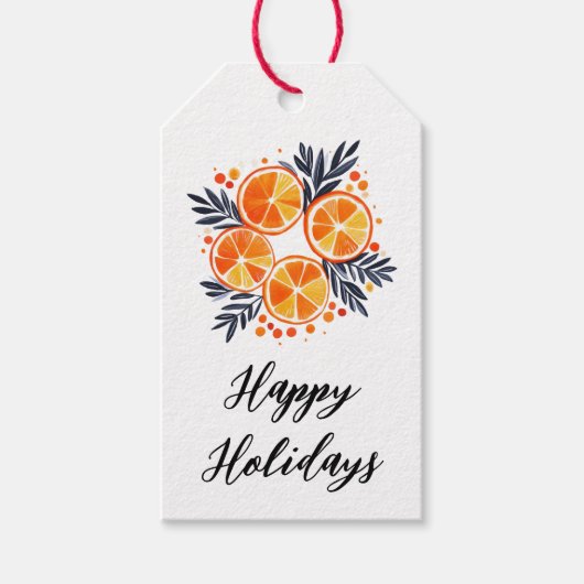 ハッピーホリデイズオレンジホリデーリーフクリスマス ギフトタグ (正面)