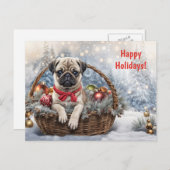ハッピーホリデイズキュートパグパピードッグ シーズンポストカード (正面/裏面)