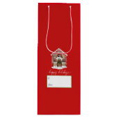 ハッピーホリデイズギンガーブレッドハウスクリスマスレッド ワインギフトバッグ (正面)