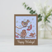 ハッピーホリデイズクリスマスウクライナフォルクアートバード シーズンポストカード (スタンド正面)