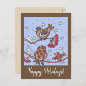 ハッピーホリデイズクリスマスウクライナフォルクアートバード シーズンポストカード (正面/裏面)