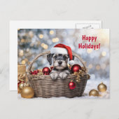 ハッピーホリデイズクリスマスキュートシュナウザーパピー シーズンポストカード (正面/裏面)