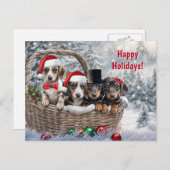 ハッピーホリデイズクリスマスキュートダッシュンドパピーズ シーズンポストカード (正面/裏面)