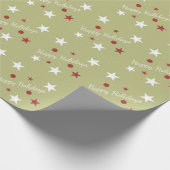 ハッピーホリデイズクリスマスグリーンと星の赤 ラッピングペーパー (角)