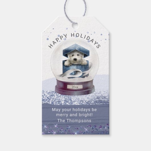 ハッピーホリデイズクリスマススノーグローブかわいい犬 ギフトタグ (正面)