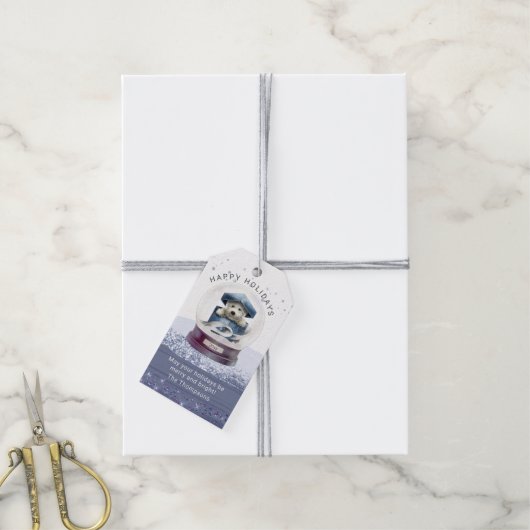 ハッピーホリデイズクリスマススノーグローブかわいい犬 ギフトタグ (より糸付き)