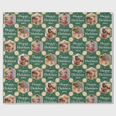 ハッピーホリデイズクリスマススノーフレークフォトグリーン ラッピングペーパー (フラット)