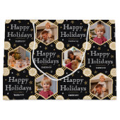 ハッピーホリデイズクリスマススノーフレークフォトブラック ラージペーパーバッグ (正面)