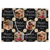 ハッピーホリデイズクリスマススノーフレークフォトブラック ラージペーパーバッグ (裏面)