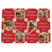 ハッピーホリデイズクリスマススノーフレーク写真レッド ラージペーパーバッグ (正面)