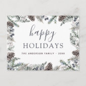 ハッピーホリデイズクリスマスダスティブルーグリーンリーホリド シーズンポストカード (正面)