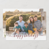 ハッピーホリデイズクリスマスダークレッドScript 3写真 シーズンカード (正面/裏面)