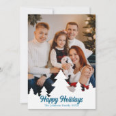 ハッピーホリデイズクリスマスツリーズファミリーフォトブルー シーズンカード (正面)