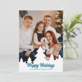 ハッピーホリデイズクリスマスツリーズファミリーフォトブルー シーズンカード (スタンド正面)