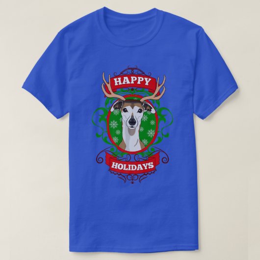ハッピーホリデイズクリスマスドッグラバートナディアントラー Tシャツ (デザイン正面)