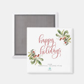 ハッピーホリデイズクリスマスマグネットと会社のロゴ マグネット (正面/裏面)