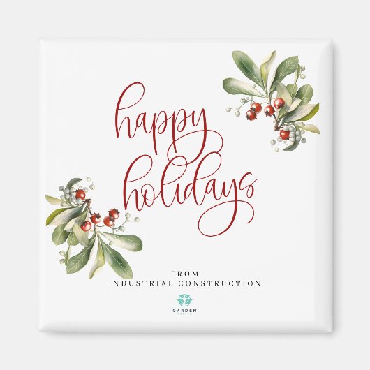 ハッピーホリデイズクリスマスマグネットと会社のロゴ マグネット (正面)