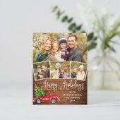 ハッピーホリデイズクリスマスレッドトラック4フォトカード ポストカード (スタンド正面)