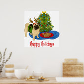 ハッピーホリデイズクリトマトインデナーパグポスター ポスター (キッチン)