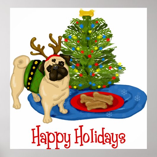 ハッピーホリデイズクリトマトインデナーパグポスター ポスター (正面)