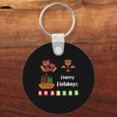 ハッピーホリデイズクワンザハヌッカウ男性へウィメンキッズ キーホルダー (正面)
