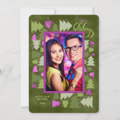 ハッピーホリデイズグリーンパープルホリデイツリーズフォト シーズンカード (正面)