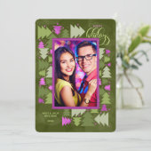 ハッピーホリデイズグリーンパープルホリデイツリーズフォト シーズンカード (スタンド正面)