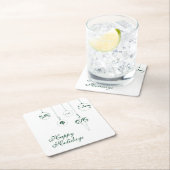 ハッピーホリデイズグリーンモノグラムバウブルオーナメント スクエアペーパーコースター (インサイチュ)