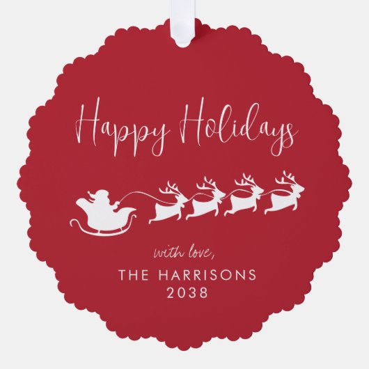 ハッピーホリデイズサンタズライフォトレッドクリスマス オーナメントカード (正面)