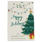 ハッピーホリデイズストリングライトツリーキュートクリスマス ミディアムペーパーバッグ (正面)