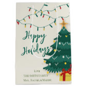 ハッピーホリデイズストリングライトツリーキュートクリスマス ミディアムペーパーバッグ (裏面)