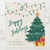 ハッピーホリデイズストリングライトツリーキュートクリスマス ワインラベル (シングルラベル)