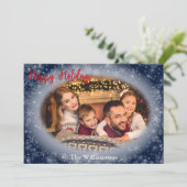 ハッピーホリデイズスノーウィーブルーフォトフレームクリスマス シーズンカード (スタンド正面)
