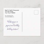 ハッピーホリデイズスノーフレエレガントークカイロプラクティック シーズンポストカード (裏面)