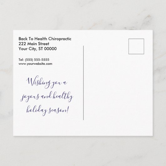 ハッピーホリデイズスノーフレエレガントークカイロプラクティック シーズンポストカード (裏面)