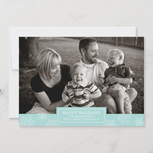 ハッピーホリデイズスノーフレークカード |フラット |青 シーズンカード (正面)