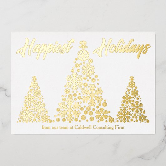 ハッピーホリデイズスノーフレークツリーズカンパニー金ゴールド 箔シーズンカード (正面)