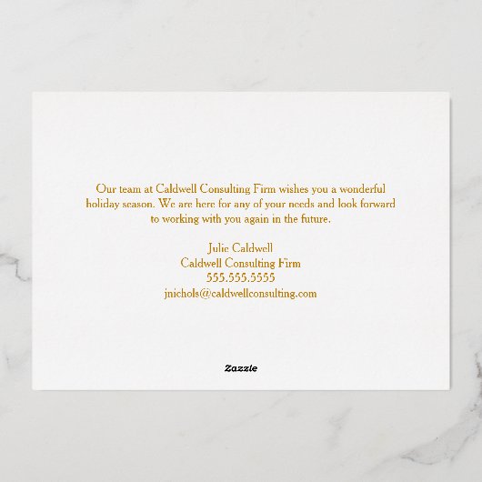 ハッピーホリデイズスノーフレークツリーズカンパニー金ゴールド 箔シーズンカード (裏面)