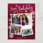 ハッピーホリデイズスノーフレーク素朴3枚コラージュ ポストカード (正面)