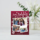 ハッピーホリデイズスノーフレーク素朴3枚コラージュ ポストカード (スタンド正面)