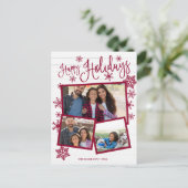 ハッピーホリデイズスノーフレーク素朴3枚コラージュ ポストカード (スタンド正面)