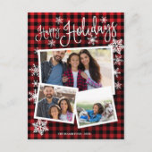 ハッピーホリデイズスノーフレーク素朴3枚コラージュ ポストカード (正面)