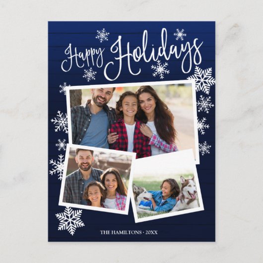 ハッピーホリデイズスノーフレーク素朴3枚コラージュ ポストカード (正面)