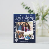 ハッピーホリデイズスノーフレーク素朴3枚コラージュ ポストカード (スタンド正面)