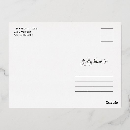 ハッピーホリデイズスノーフレーク4写真コラージファミリー 箔シーズンポストカード (裏面)