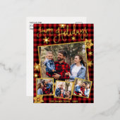 ハッピーホリデイズスノーフレーク4写真コラージファミリー 箔シーズンポストカード (正面/裏面)