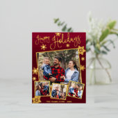 ハッピーホリデイズスノーフレーク4写真コラージファミリー 箔シーズンポストカード (立ち正面)